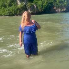 Wet_look_elena: Blue Dress and Stockings in the Thai Sea