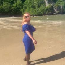 Wet_look_elena: Blue Dress and Stockings in the Thai Sea