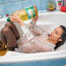 Your Wet Cat: Incredibly Oiled Anastasia in an Oil Bath!  Part 1