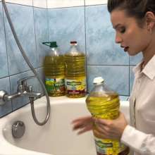 Your Wet Cat: Incredibly Oiled Anastasia in an Oil Bath!  Part 1