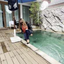 Wet_look_elena: Leather Jacket Jeans and Heels in Pool