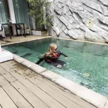 Wet_look_elena: Leather Jacket Jeans and Heels in Pool