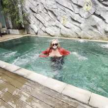 Wet_look_elena: Leather Jacket Jeans and Heels in Pool