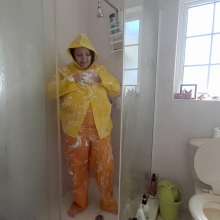 Darkabyss445: Soapy Rainwear in the Shower