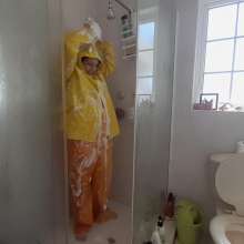 Darkabyss445: Soapy Rainwear in the Shower