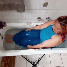 Darkabyss445: Bathtub Wetlook in Blue Dress