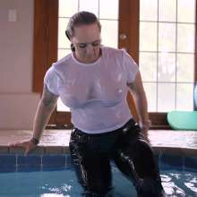 DMarieAllWet: Fun Swim Playing in Yoga Pants and Crop Top
