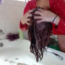 Thefetishgirl: Hair Washing in a Sexy Red PVC Dress