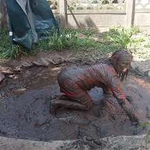 Thefetishgirl: Mud Play in My Sexy Red PVC Dress and Clean Up