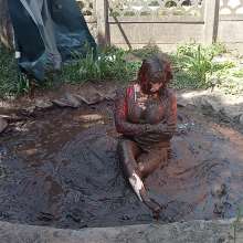 Thefetishgirl: Mud Play in My Sexy Red PVC Dress and Clean Up