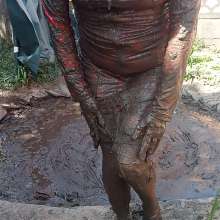 Thefetishgirl: Mud Play in My Sexy Red PVC Dress and Clean Up
