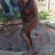 Thefetishgirl: Mud Play in My Sexy Red PVC Dress and Clean Up