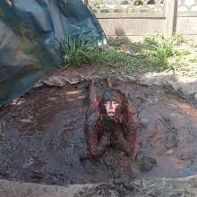 Thefetishgirl: Mud Play in My Sexy Red PVC Dress and Clean Up
