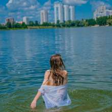 Wet Live Team: Natashka Swam in the River Fully-dressed without a Bra