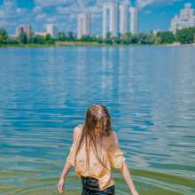 Wet Live Team: Natashka Swam in the River Fully-dressed without a Bra