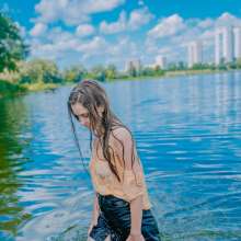 Wet Live Team: Natashka Swam in the River Fully-dressed without a Bra