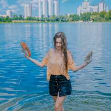 Wet Live Team: Natashka Swam in the River Fully-dressed without a Bra