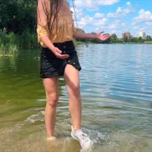 Wet Live Team: Natashka Swam in the River Fully-dressed without a Bra