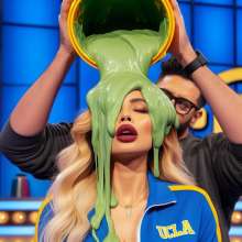 h361361: College cheerleaders green slimed