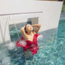 WetlookFashion: Christy Gets Her Gorgeous Designer Dress Wet