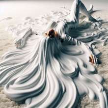 splathair2020: AI woman enjoying shaving cream on shag carpet