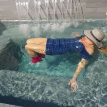 WetlookFashion: Joy Swims in a Sexy Denim Dress and Cowgirl Boots