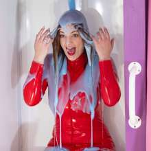 CandyCustard: Photoset: Lottii Gunge Testing PVC Catsuit Filling