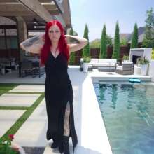 WetlookFashion: Scarlet Goes for a Swim in a Long Black Dress and Boots