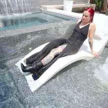WetlookFashion: Scarlet Goes for a Swim in a Long Black Dress and Boots