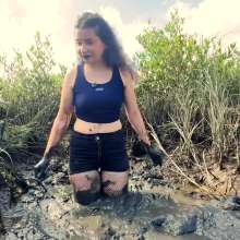 Messy Temptress: Gothic Mud Slut: Mud Fucking in Denim Shorts + Fishnets