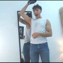 WETColours: Luke Enjoys Getting Wet in a White Tank Top and Jeans