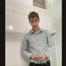 WETColours: Ostin in His First Shower Dressed