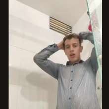 WETColours: Ostin in His First Shower Dressed